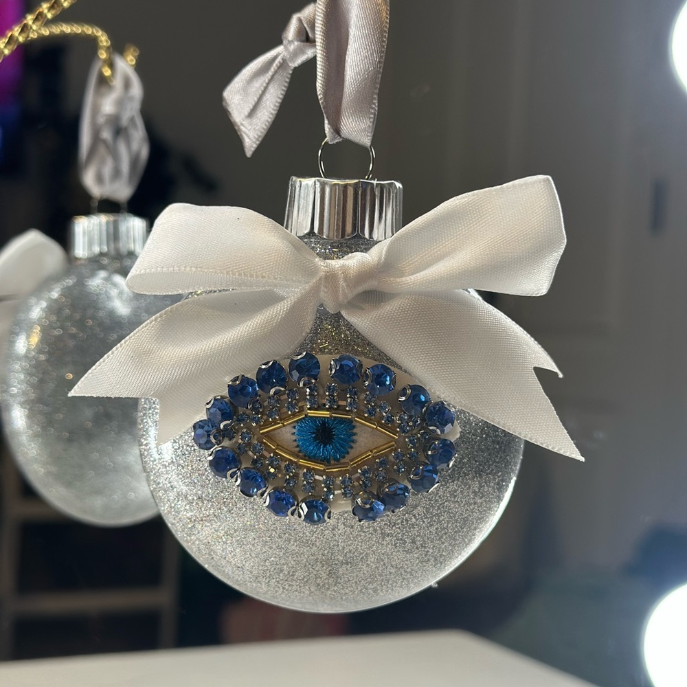Elegant Silver and Blue Evil Eye Ornament